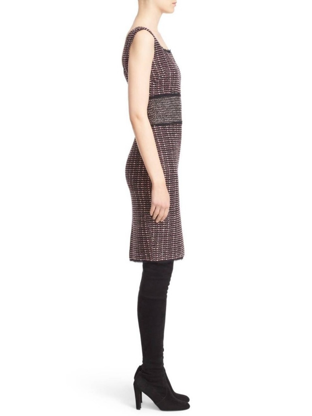 St. John ‘Elista’ Pink and Black Tweed Sleeveless Square Neckline Dress, Size 12 - Picture 6 of 10